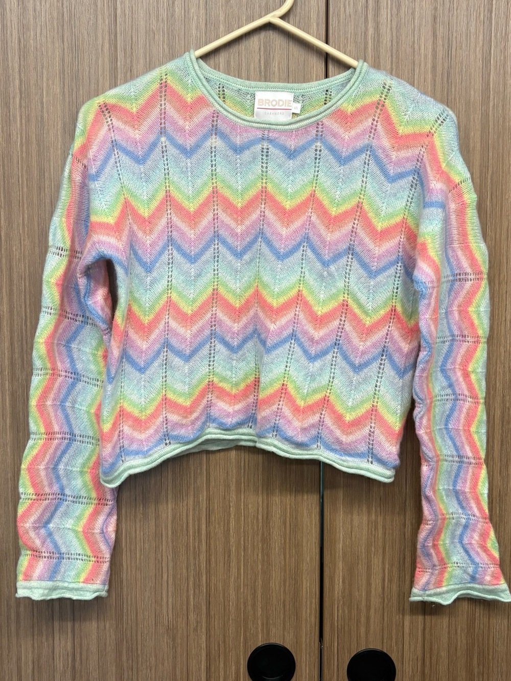 Brodie Cashmere Pastel Rainbow Chevron Knit Sweater